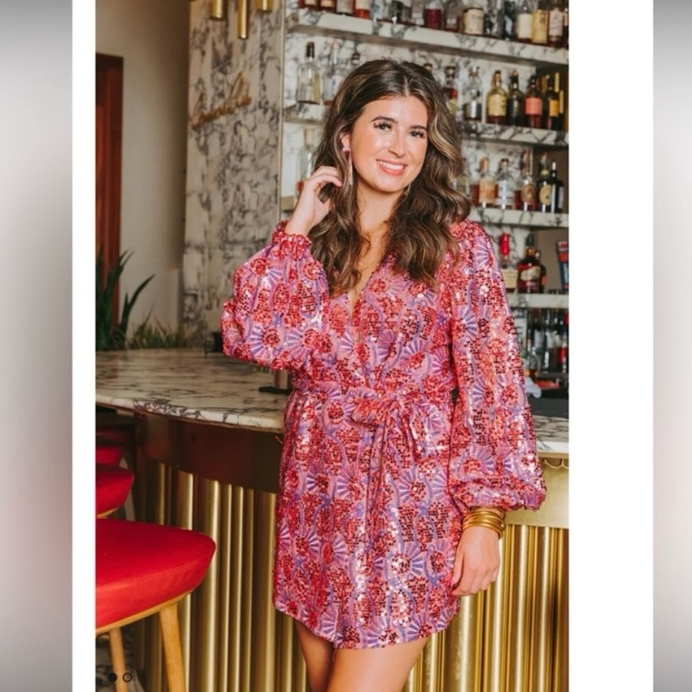 Pink and Red Floral Sequin Dress